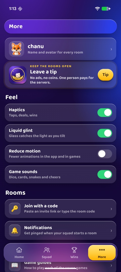 More screen on Android with the tip card