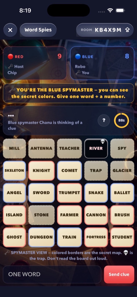 Word Spies spymaster view